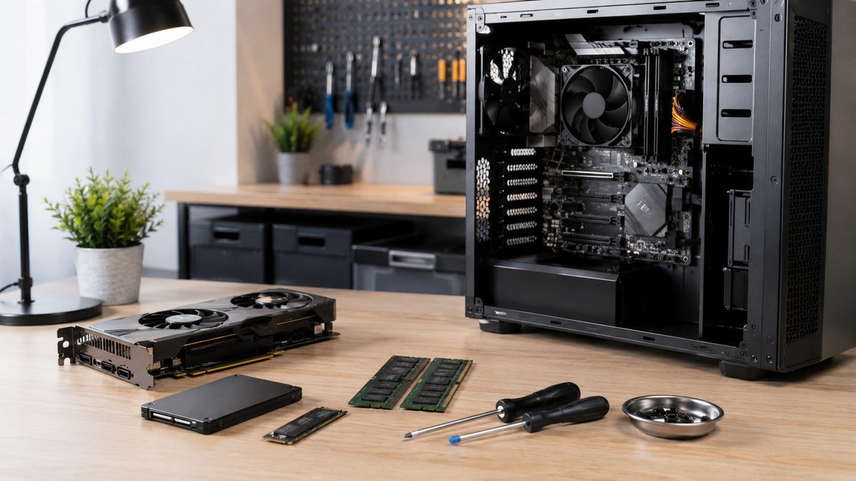 Computer repair workbench at Retford Computers