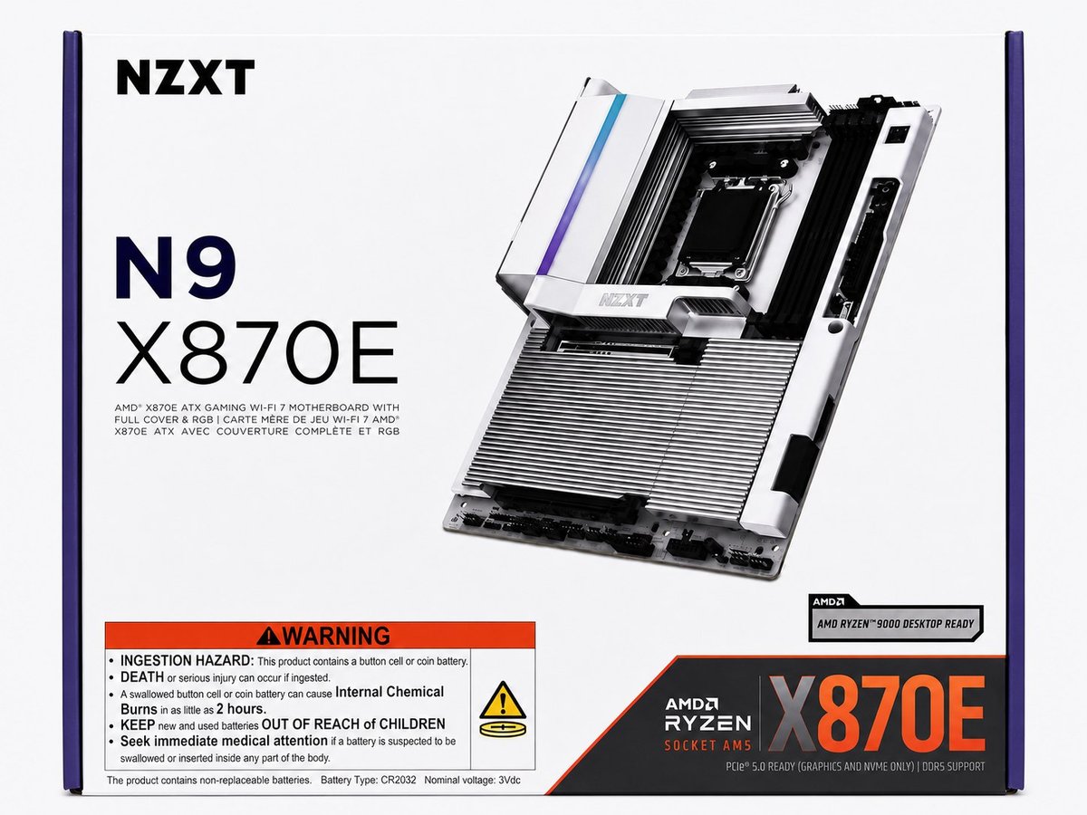 NZXT N9 X870E AM5 white motherboard retail box front